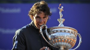 Rafael Nadal with the Barcelona trophy