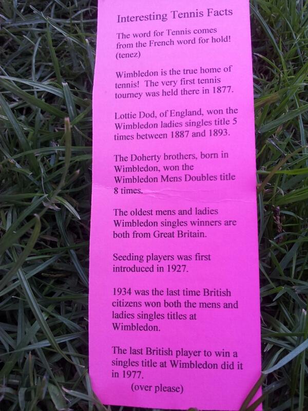 A man's just come along handing out tennis facts. A few Bible facts on the back.