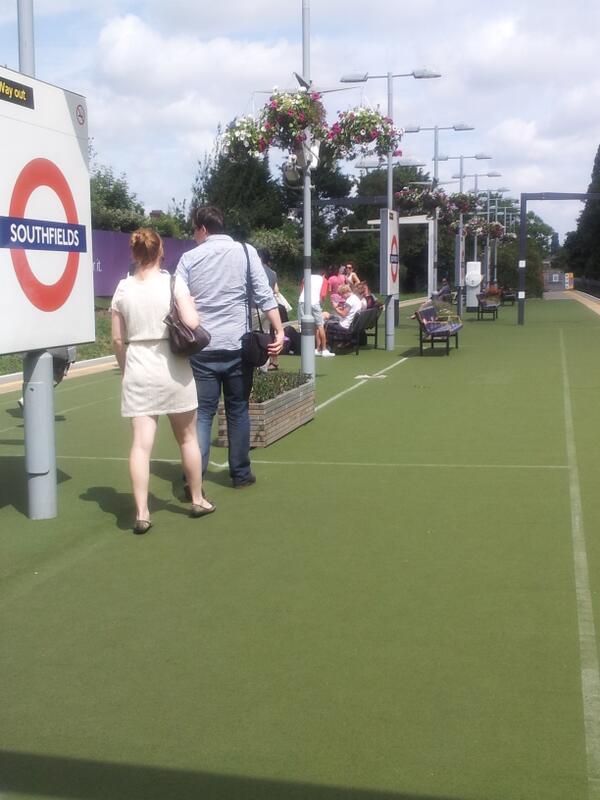 Southfields Tube Station all decked out for the tennis