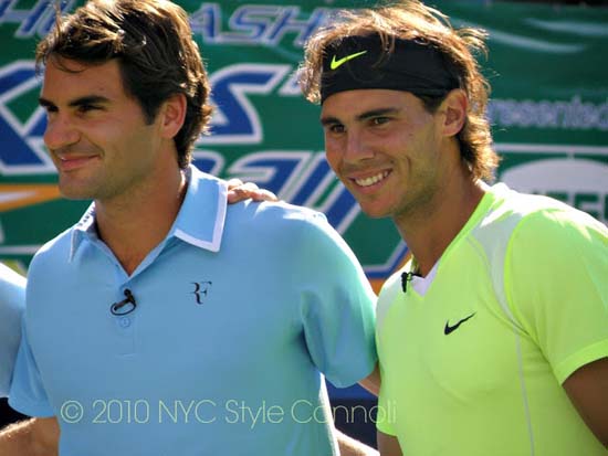 Federer and Nadal at the Arthur Ashe Kids Day in 2010