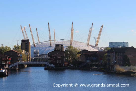 The O2 Arena as viewed from Canary Wharf