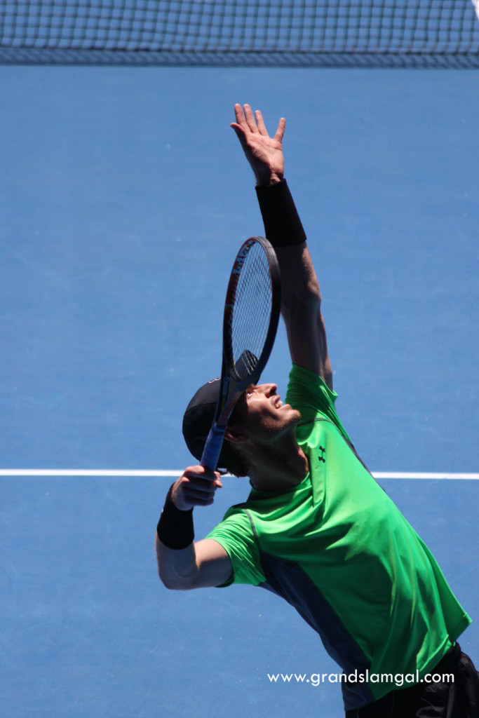 Murray serving to Bhambri during their Round 1 match