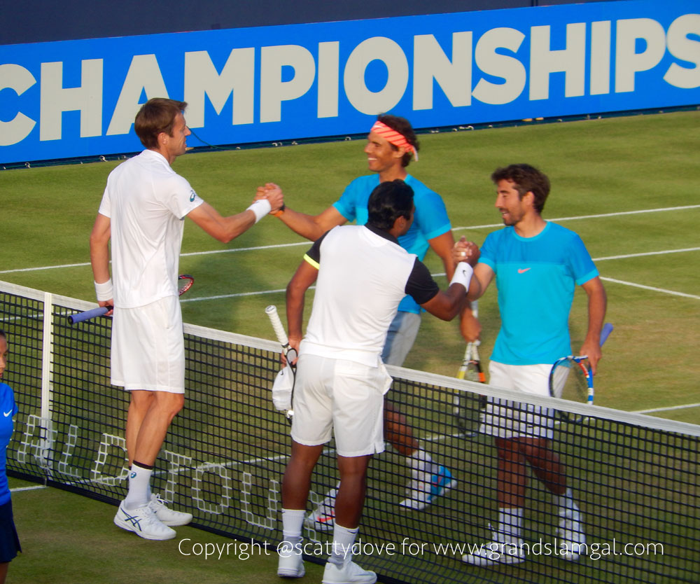 Lopez and Nadal after being defeated by Nestor and Paes
